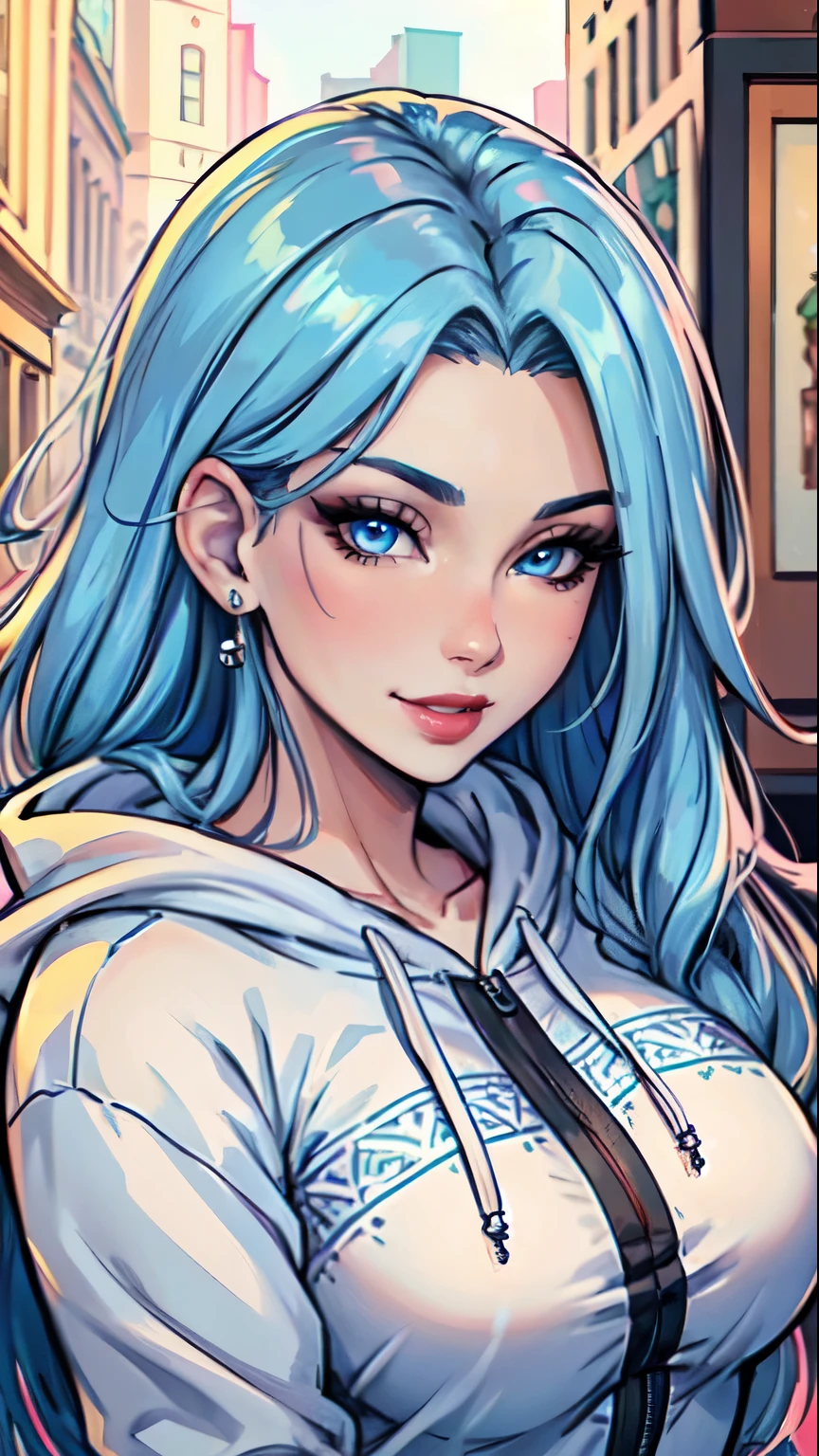 A Close Up Of A Woman With Blue Hair And A Hoodie - Seaart Ai