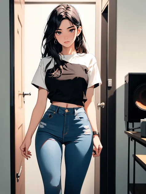 (Hinata Hyuga, muito sensual, com roupas apertadas, bunda grande, pernas grossas, Wearing extremely tight jeans, usando uma mini...