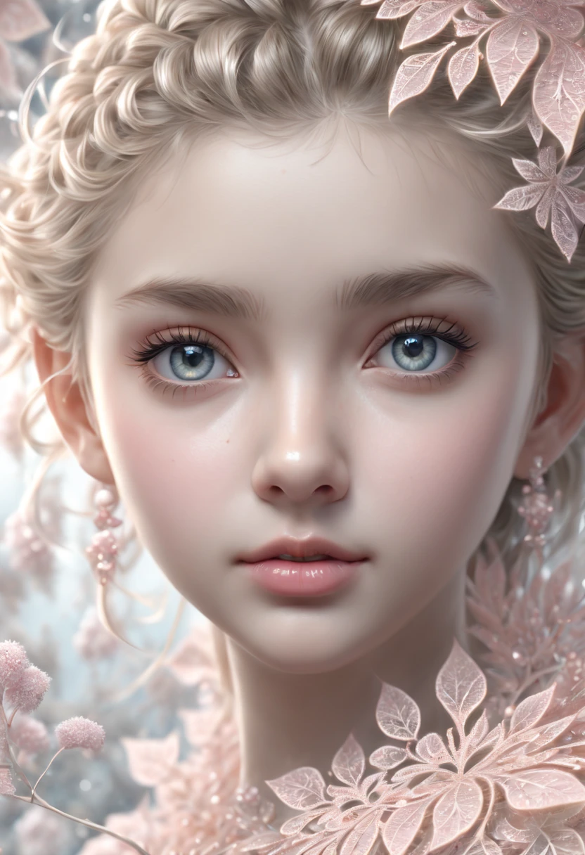 (best quality, 4k, 8k, highres, masterpiece:1.2), ultra-detailed, (realistic, photorealistic, photo-realistic:1.37), 1girl, solo, very detailed eyes, (official art, beauty and aesthetics: 1.2), (fractal art: 1.3), white pink color scheme, most detailed.