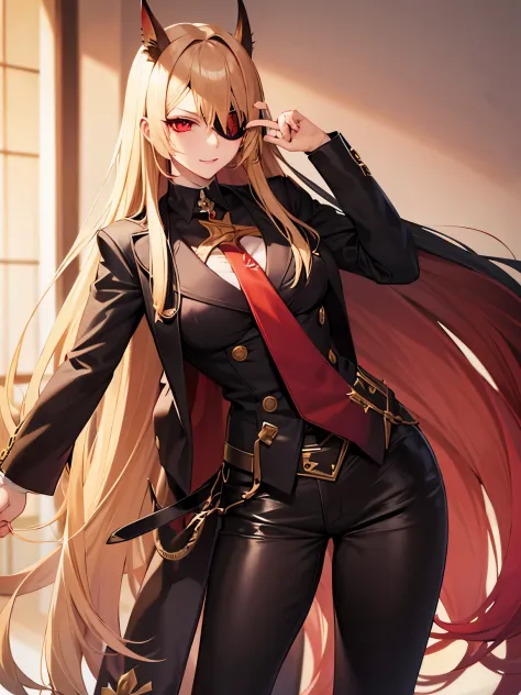 blonde　red eye　villain　　eyepatch　very long hair　double teeth　