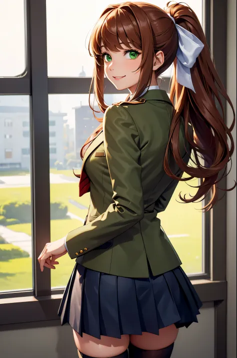 (masterpiece), best quality, expressive eyes, perfect face, highres, ddlcmonika, blunt bangs, brown hair, (green eyes:1.5), long...
