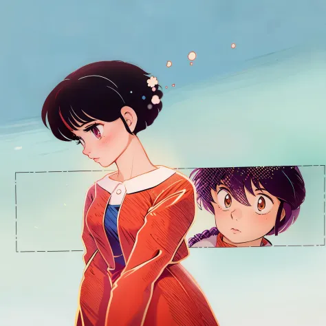 anime girl and boy looking at each other in opposite faces, shoujo anime, classic shoujo, by Rumiko Takahashi, anime art, Ultra detailed anime, Director: Rumiko Takahashi, Ranma 1/2, in anime style, Character Akane Tendo, Akane Having Ranma 1/2