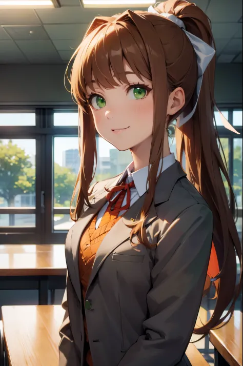 (face portrait:1.2), upper body, (masterpiece), best quality, expressive eyes, perfect face, highres, 1 girl, solo, ddlcmonika, ...