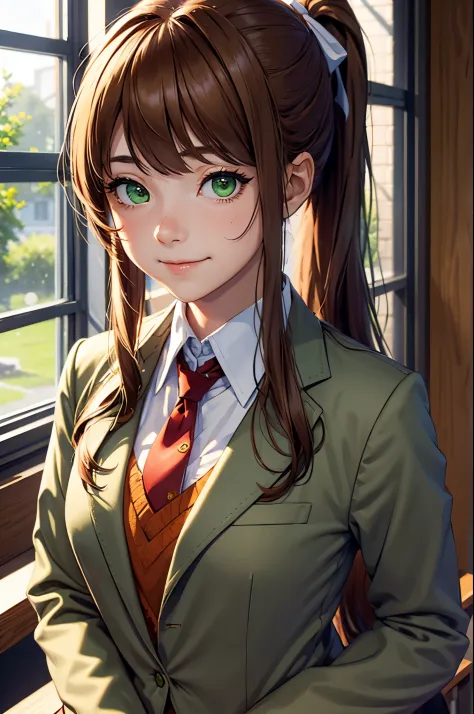 (face portrait:1.2), upper body, (masterpiece), best quality, expressive eyes, perfect face, highres, 1 girl, solo, ddlcmonika, ...