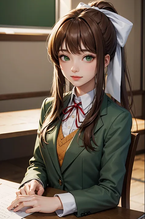 (face portrait:1.2), upper body, (masterpiece), best quality, expressive eyes, perfect face, highres, 1 girl, solo, ddlcmonika, ...