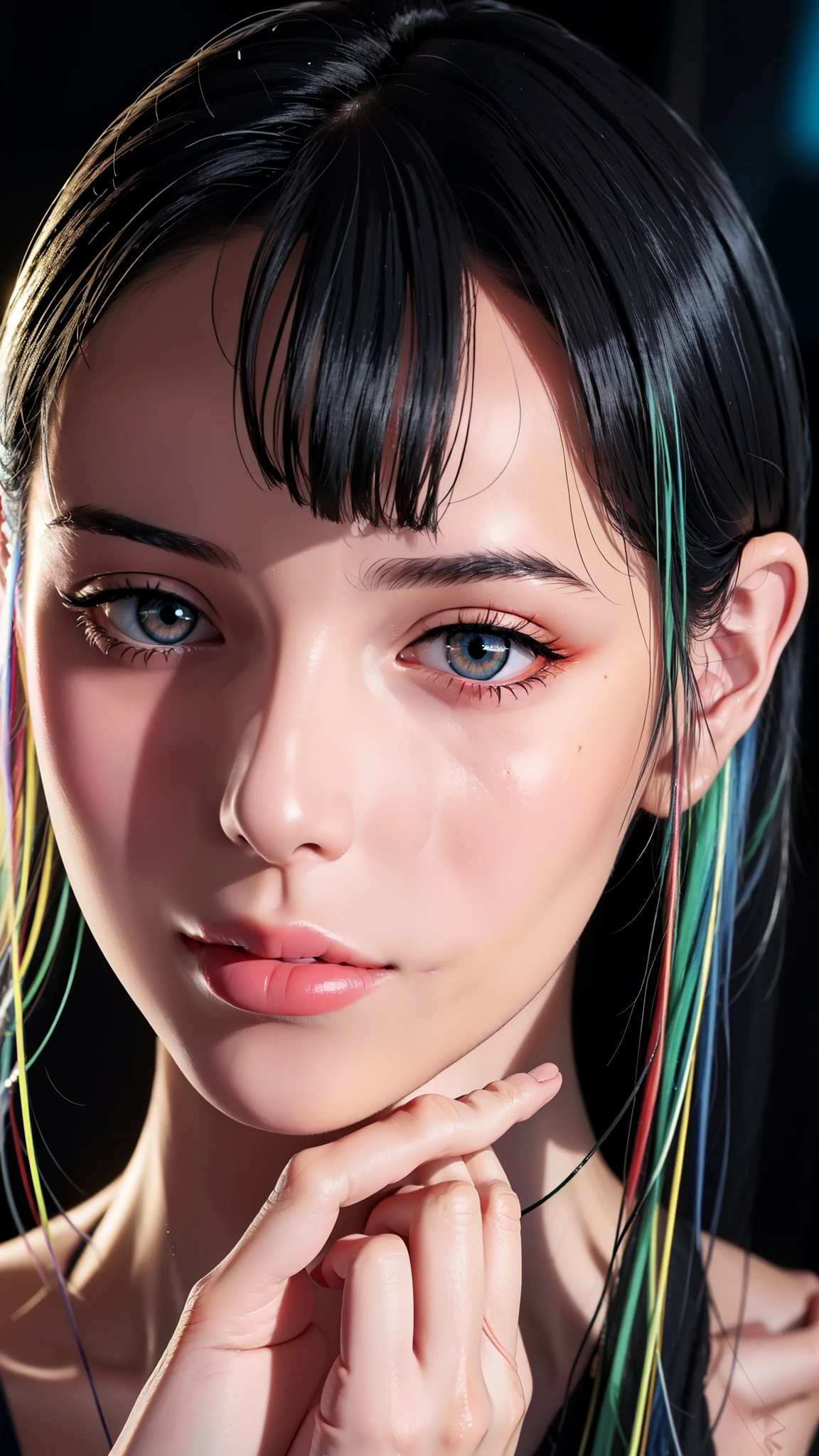 Simple cyberpunk Background,
jacket,black outfit,
bangs, blue eyes, blunt bangs,white hair ,Red eyes,
1 girl, 20yo,Young female,Beautiful Finger,Beautiful long legs,Beautiful body,Beautiful Nose,Beautiful character design, perfect eyes, perfect face,expressive eyes,perfect balance,
looking at viewer,(Focus on her face),closed mouth, (innocent_big_eyes:1.0),Light_Smile,
official art,extremely detailed CG unity 8k wallpaper, perfect lighting,Colorful, Bright_Front_face_Lighting,shiny skin, 
(masterpiece:1.0),(best_quality:1.0), ultra high res,4K,ultra-detailed,
photography, 8K, HDR, highres, absurdres:1.2, Kodak portra 400, film grain, blurry background, bokeh:1.2, lens flare, (vibrant_color:1.2),professional photograph, 
, (beautiful_face:1.5),(narrow_waist),