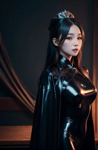 a woman in a latex outfit posing for the camera, a portrait, tumblr, queen of the sea mu yanling, alexa grace, deep black robe, ...