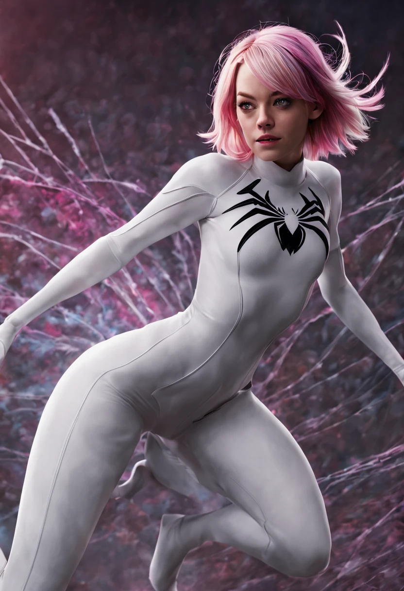 Cosplay de Emma Stone como Spider Gwen, Disfraz de niña araña blanca -  SeaArt AI