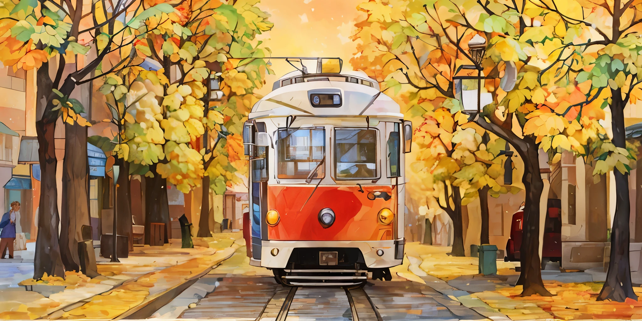 Picture of a trolley car on a street with trees, street tram, tram, trams, trams ) ) ), Written by Lelya Penejić, by Andrzej Wróblewski, by Pál Balkay, by Nedelchev, by Andrzej Pronaško, Andrei Gordeev, Julian Fawaat