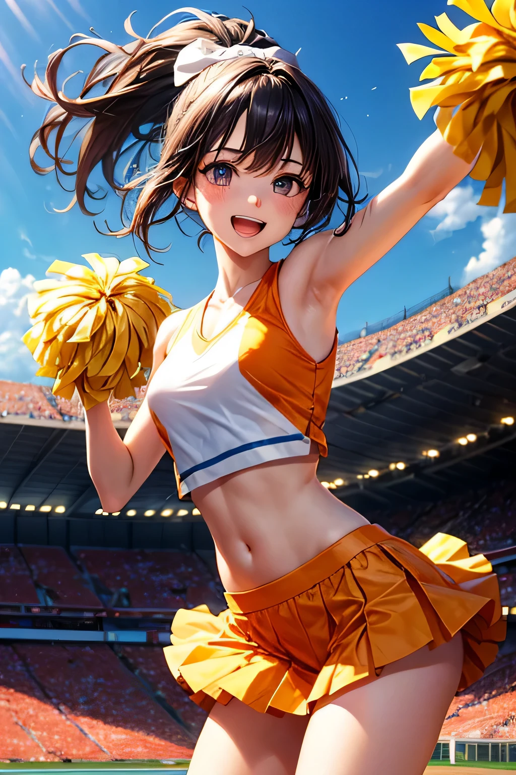 A woman in a cheerleader outfit is posing for a picture - SeaArt AI