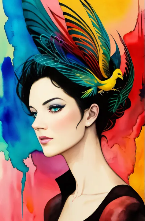 painting of woman, tumbler, figurative art, Intense watercolor painting, watercolor detailed art, Watercolor Splash, surreal, Av...