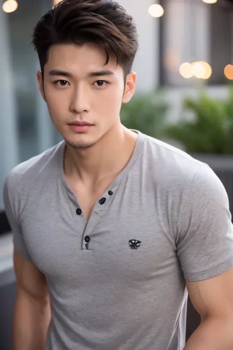 A very handsome Chinese man，close-up，Upper body，casual wear，no beard，sexy