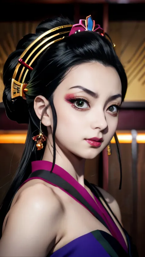 anime character with green eyes and a black hair with a gold crown, onmyoji portrait, screenshot from the anime film, still from...