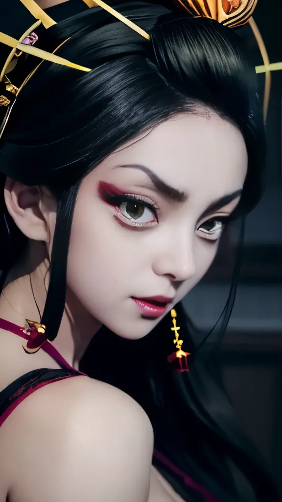 anime character with green eyes and a black hair with a gold crown, onmyoji portrait, screenshot from the anime film, still from...