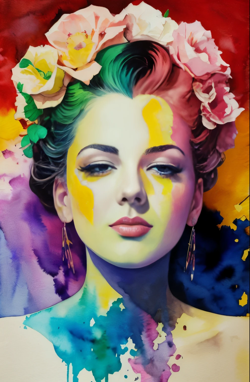 pintura de mulher, copo, arte figurativa, Pintura em aquarela intensa, arte detalhada em aquarela, Respingo de aquarela, Surreal, Arte pop de vanguarda, Pinturas lindas e expressivas, Bela ilustração de arte, Tons muito coloridos, maravilhoso, beleza legal, Canção de ninar de Birdland, mais alta qualidade,arte oficial, Só Mulheres, contorno nítido, melhor tiro, arte vetorial, Escrito por Sandra Chevrier, David McKean、por Richard Avedon、Escrito por Makiezi Kusiala, design luminoso