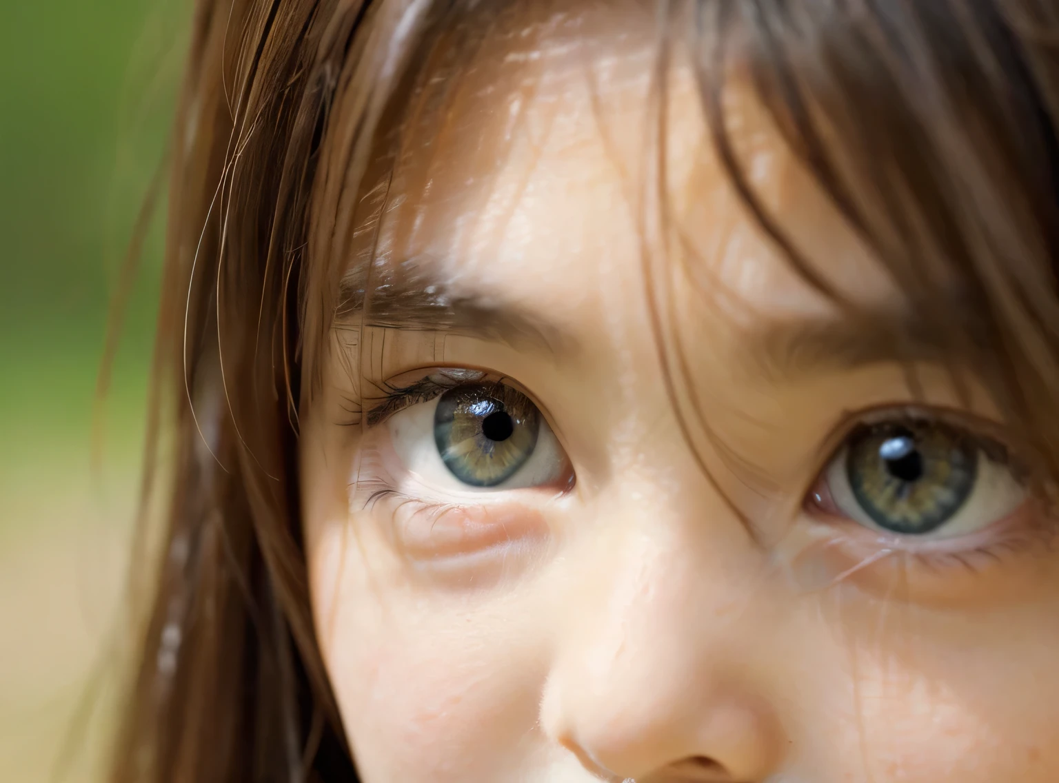 Close-up of long-haired Japanese woman&#39;s eyes、Beautiful Big Eyes、Big head and big eyes、Big detailed eyes、Big eyes、Cute natural face、Cute Big Eyes、photorealistic、Has a detailed soft face