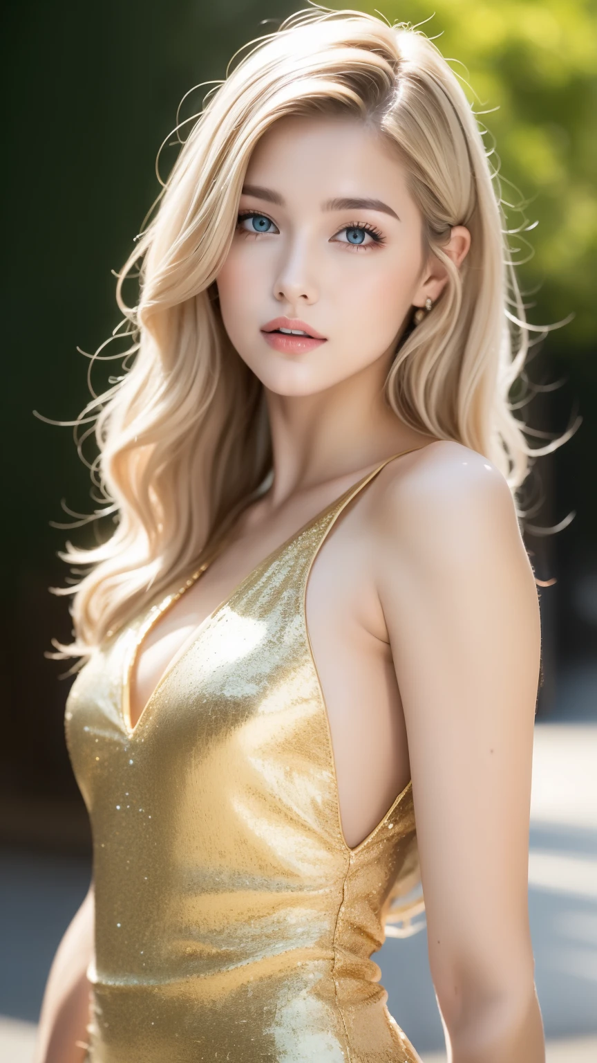 A beautiful woman standing in a fantastic space, tight micro dress white and gold color, 98k, {{masterpiece}}, 最high quality, high quality:1.4), {{[[View from the front}}, eye_Touch, various poses)]], very pretty face, and very pretty eyes, cute images, Lovely images, {{whole whole body}}, {{{{{{{{long legs}}}}}}}}, {{{{Slim sexy body}}}}, {{{{{{Tall and expensive woman}}}}}}, {{Height: 177cm}}, alone, beautiful, Lovely, adorable, white skin, {{18〜22 year old german girl}}, look beautiful German girl and blue eyes or green eyes with platinum blonde hair color), young scandinavian german girl, {{{{{{{{{{whole body}}}}}}}}}}, {{{{{{{{{{expensive_heels}}}}}}}}}},