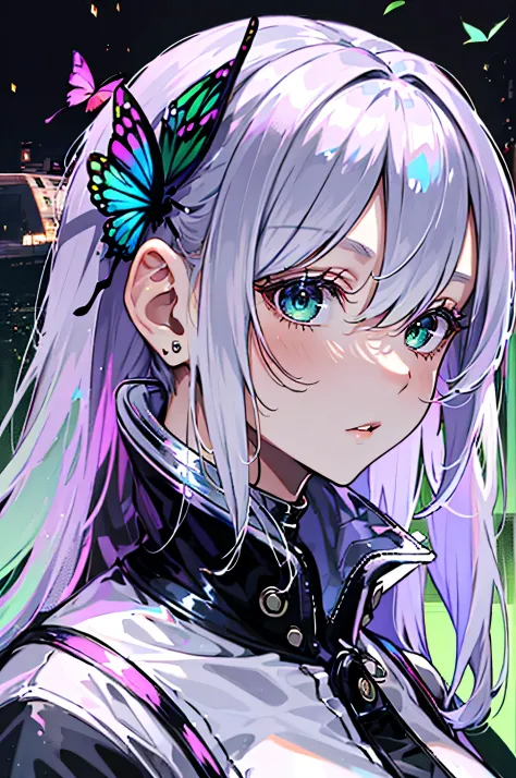 (debris flies, highest quality, ultra high resolution),1 girl,suit, , beautiful and detailed face, fine eyes,((gray hair)),(((Bl...