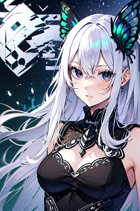 (debris flies, highest quality, ultra high resolution),1 girl, beautiful and detailed face, fine eyes,((gray hair)),(((Black and...