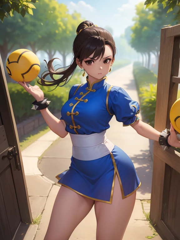 ChunLi, Chun Li, (braune Augen:1.5), Bei der Kastanie, (Brötchenbelag:1.5), doppelt gut, Eyeliner, Haarknoten, Lippenstift, bilden, pinke Lippen,
BRECHEN blue Kleid, Stiefel, Armband, braune Höschen, china Kleid, chinesische Kleidung, Schnallenschuhe, Kleid, goldene Ornamente, Schmuck, pantys, Beckenvorhang, Puffärmel, Bündel Rechnungen, kurze Ärmel, Seitenschlitz, spiked Armband, Gipfel, Weiße Schuhe,
BRECHEN looking at viewer, ganzer Körper,
BRECHEN outdoors,
BRECHEN (Meisterwerk:1.2), Beste Qualität, hohe Auflösung, Einheitshintergrund 8k, (Illustration:0.8), (Wunderschöne detaillierte Augen:1.6), Extrem detailliertes Gesicht, Perfekte Beleuchtung, Extrem detaillierte CG, (perfekte Hände, perfekte Anatomie),