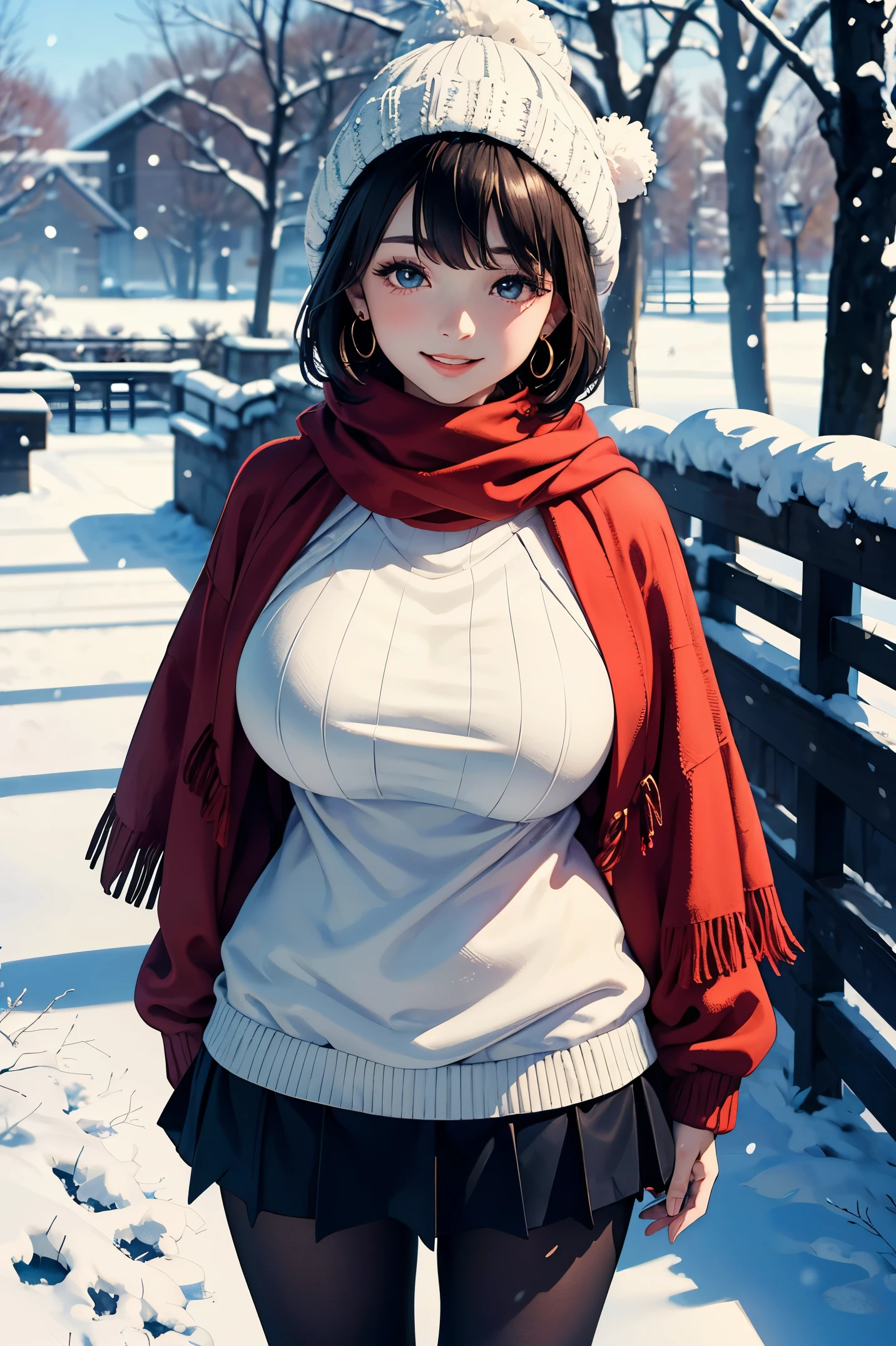 Anime girl in a red coat and white hat posing for a picture - SeaArt AI