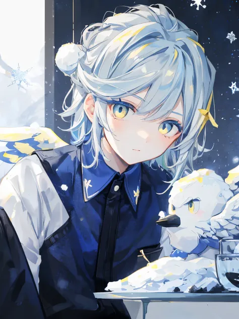 highest quality、table top、super detailed、perfect face、very detailed、very delicate、1 boy, (cute), angel, light blue hair、half up、...