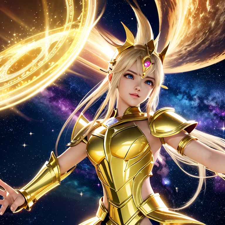 Saint Seiya,ARMURE D&#39;OR,Lumière de film,Laristique,highly être familier avec,Brillant, univers, nébuleuse, être familier avec, surréaliste, Tendance d’arrière-plan épuré, Brillant background, détail élevé,8k - Rainbow 5 - Style Expressif - S 400