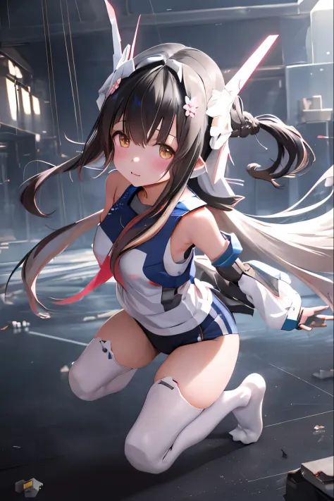 (highest quality)), ((masterpiece)), (very detailed: 1.3), 3D,  {(1 young girl)}, (wear navy buruma and white gym uniform with c...