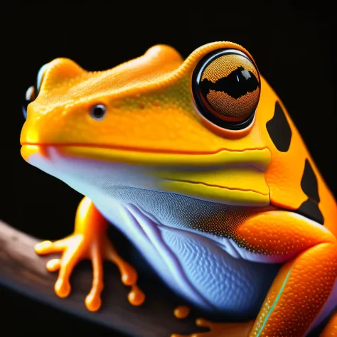 intricate and colorful, (digital painting:1.2) orange tree frog, bright neon skin, wet, portrait, concept art, octane render, tr...