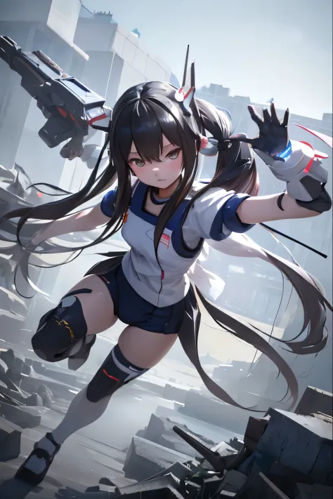 (highest quality)), ((masterpiece)), (very detailed: 1.3), 3D,  {(1 young girl)}, (wear navy buruma and white gym uniform with c...