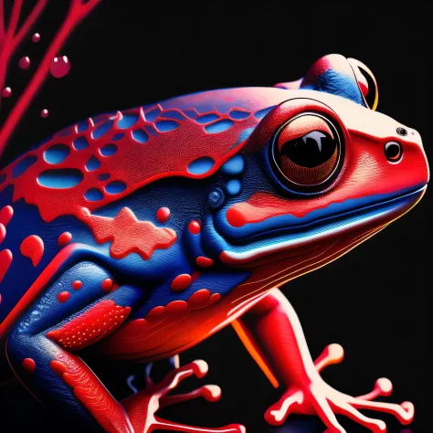 intricate and colorful, (digital painting:1.2) red tree frog, bright neon skin, wet, portrait, concept art, octane render, trend...