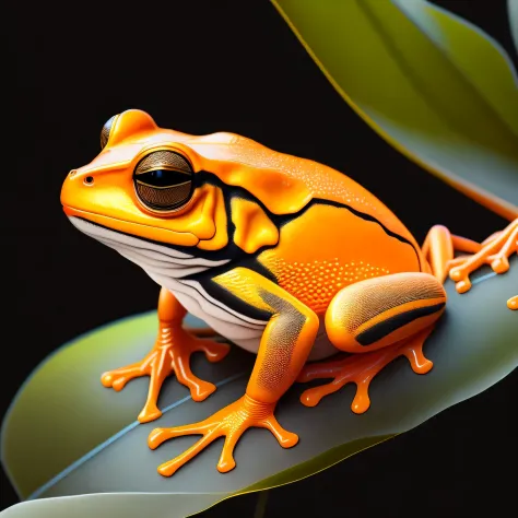 intricate and colorful, (digital painting:1.2) orange tree frog, bright neon skin, wet, portrait, concept art, octane render, tr...