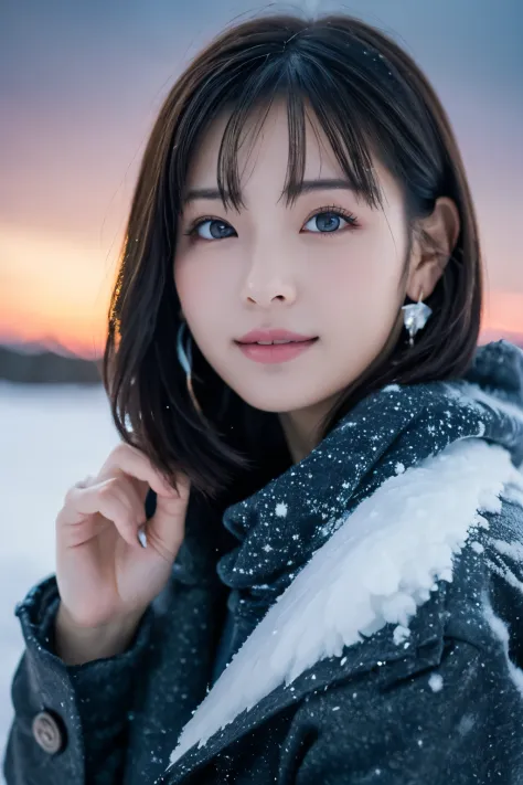 1 girl, (winter clothes:1.2), beautiful japanese actress, 
photogenic, Yukihime, long eyelashes, snowflake earrings,
(Raw photo,...