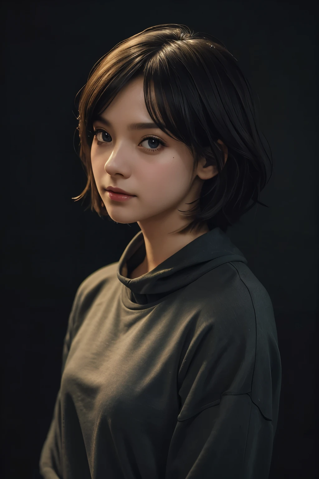 photo of beautiful girl, a woman with perfect short hair, bob haircut, wearing (black sweatshirt:1.1), ((Dual Kawaii:1.1)), (plain red background:1.1), (happy:1.2), modelshoot style, (extremely detailed CG unity 8k wallpaper), professional majestic (photography by tim walker:1.1), (Canon EOS M6 Mark II Mirrorless Camera), 24mm, exposure blend, hdr, faded, extremely intricate, High (Detail:1.1), Sharp focus, dramatic, soft cinematic light, (upper body), (looking at viewer), (detailed pupils), 24mm, 4k textures, soft cinematic light, adobe lightroom, photolab, elegant, ((((cinematic look)))), soothing tones, insane details, hyperdetailed, low contrast