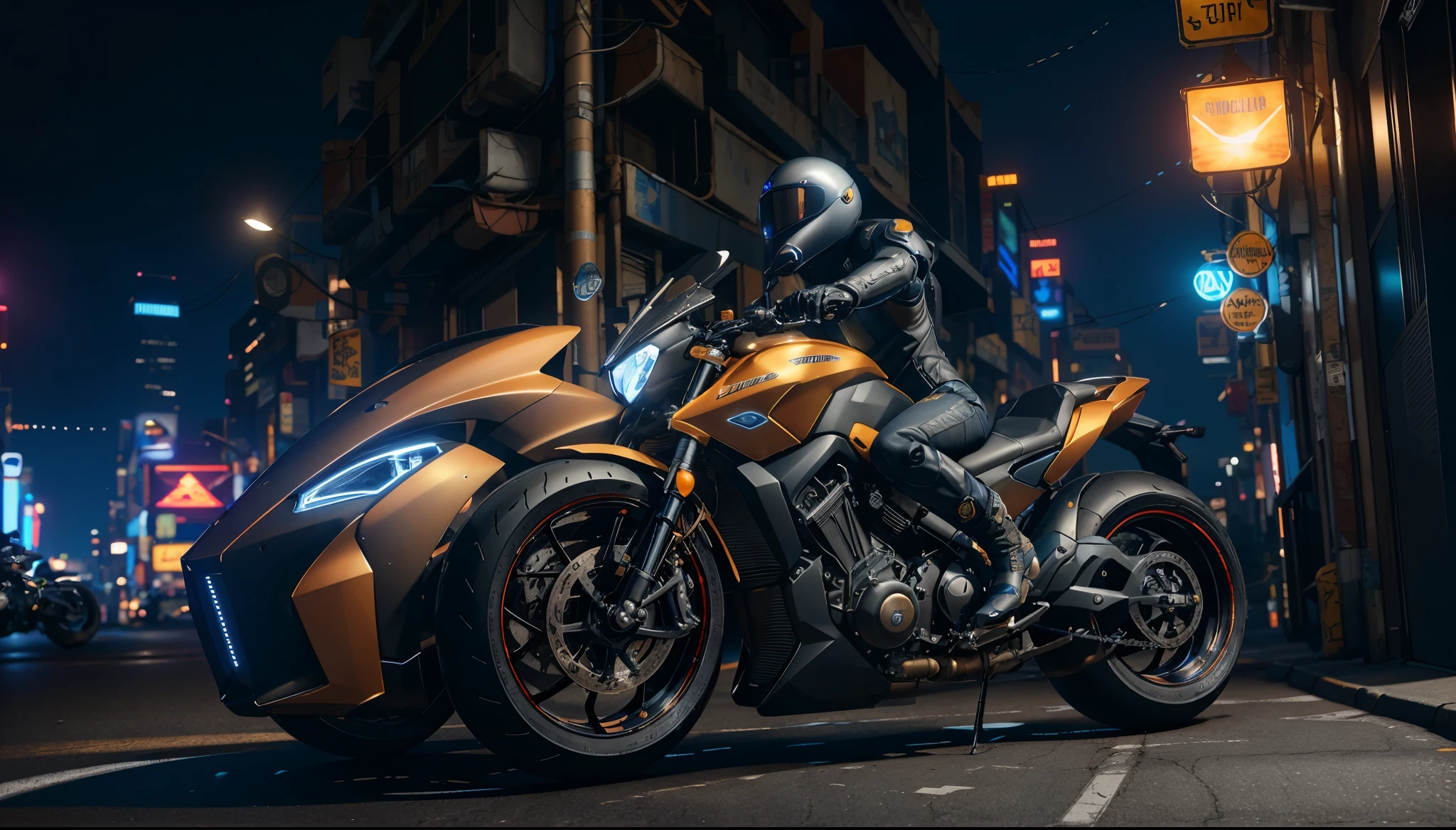 there is a motorcycle that is parked on the street at night, sitting on cyberpunk motorbike, cycle render, daniel maidman octane rendering, cycles 3 d render, cycles4d render, 3 d octane render conceptart, futuristic motorcycle, octane renderer”, motorcycle concept art, 8 k octane detailed render, greg rutkowski octane render, 3 d render octane, 3d render octane