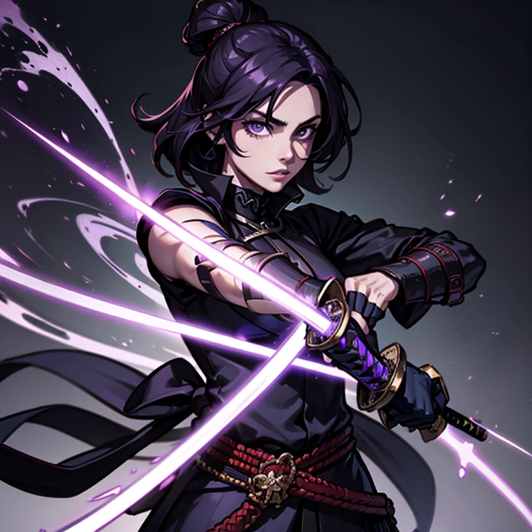 Man with katana with purple aura background