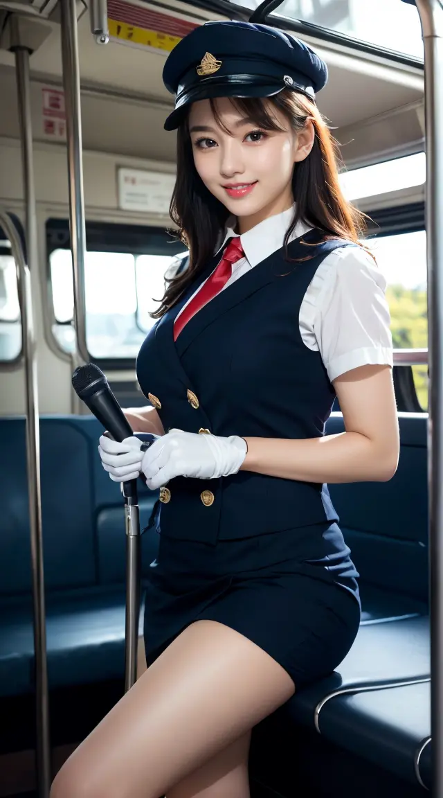 (((full body,including legs)))、(((perfect uniform of japanese stewardess, blue striped necktie, vest-dress uniform、small hat, wh...