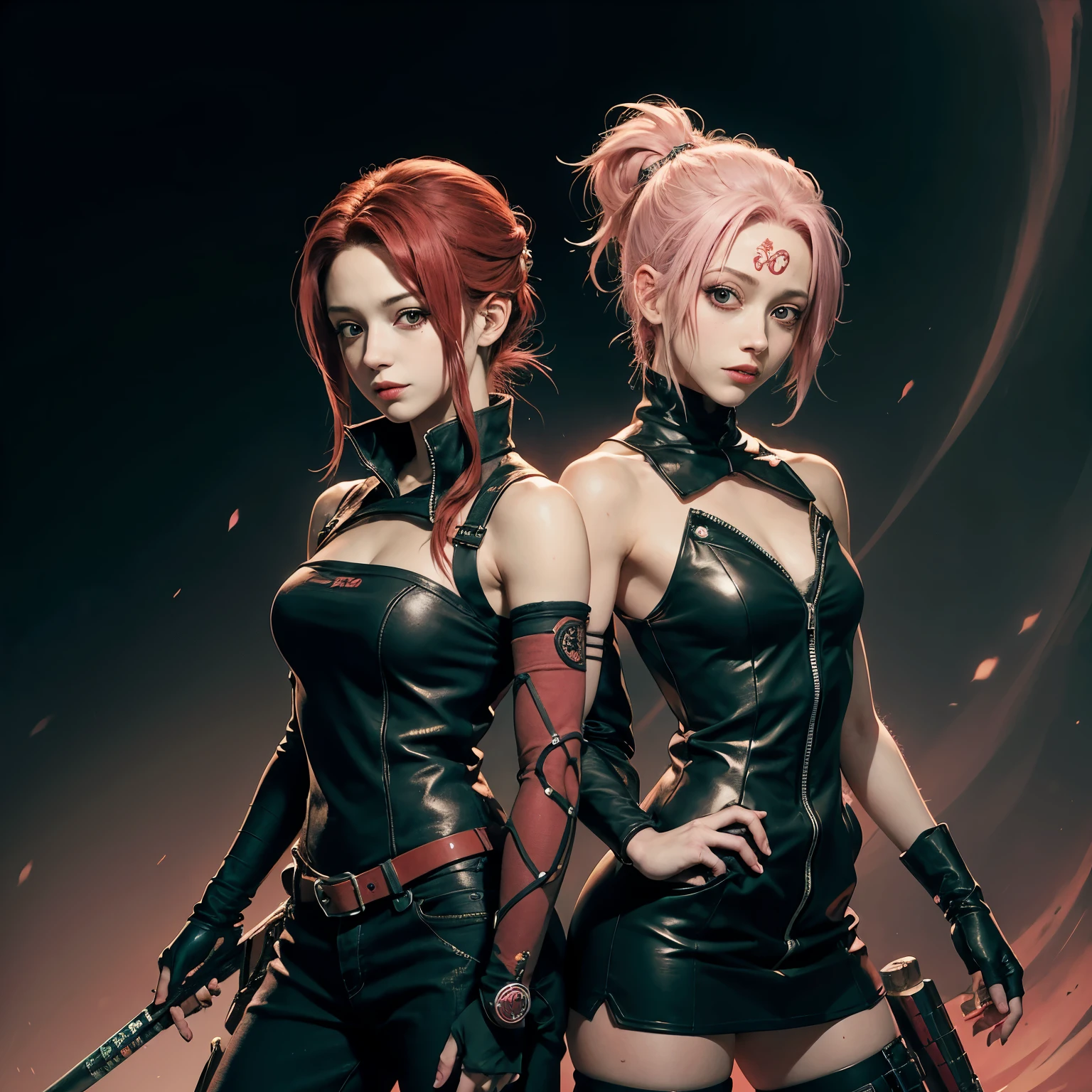 anime girl dans un costume rouge avec un serpent sur son épaule, Sakura Haruno, Sakura Haruno, fille anime séduisante, germe artistique extrêmement détaillé, Sakura Haruno en modo salvia babosa, Commission haute résolution, deviantart art station cgscosiety, portrait ninja gaiden fille, pixiv 3dcg, style artgerme, acaly