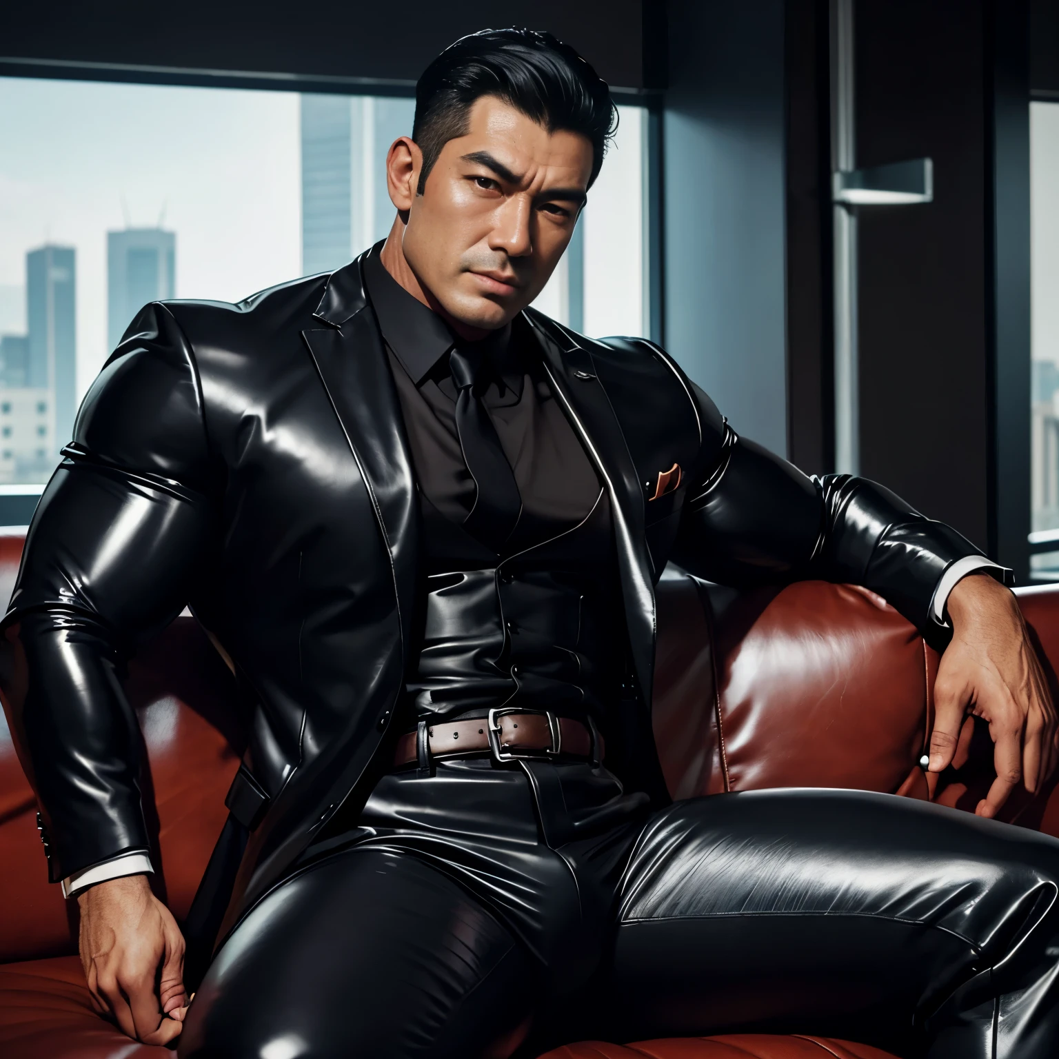 30 years old,daddy,"shiny suit ",Dad sat on sofa,k hd,in the office,"big muscle", gay ,black hair,asia face,masculine,strong man,the boss is,handsome,,leather gloves,lecherous dad,look straight ahead,dad is handsome,dad is handsome ,dad is "horny dad"