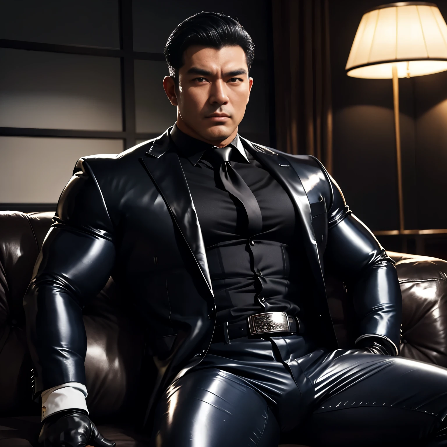 30 years old,daddy,"shiny suit ",Dad sat on sofa,k hd,in the office,"big muscle", gay ,black hair,asia face,masculine,strong man,the boss is,handsome,,leather gloves,lecherous dad,look straight ahead,dad is handsome,dad is handsome ,dad is "horny dad"