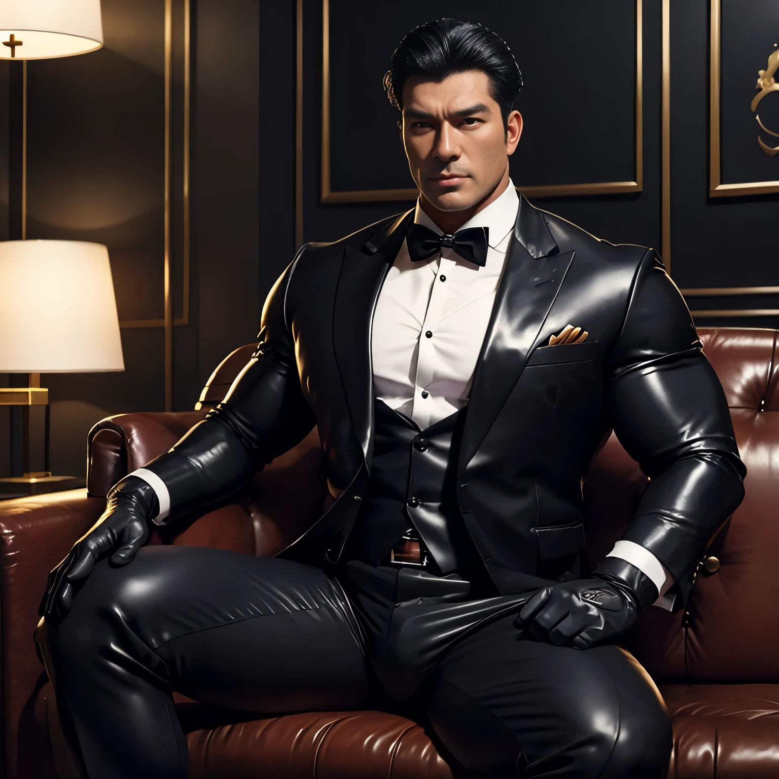 30 years old,daddy,"shiny suit ",Dad sat on sofa,k hd,in the office,"big muscle", gay ,black hair,asia face,masculine,strong man,the boss is,handsome,,leather gloves,lecherous dad,look straight ahead,dad is handsome,dad is handsome ,dad is "horny dad"