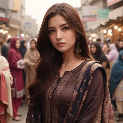 araffe woman in a brown dress standing in a crowded street, maya ali, maya ali mage, maya ali sorcerer, innocent look, beautiful...