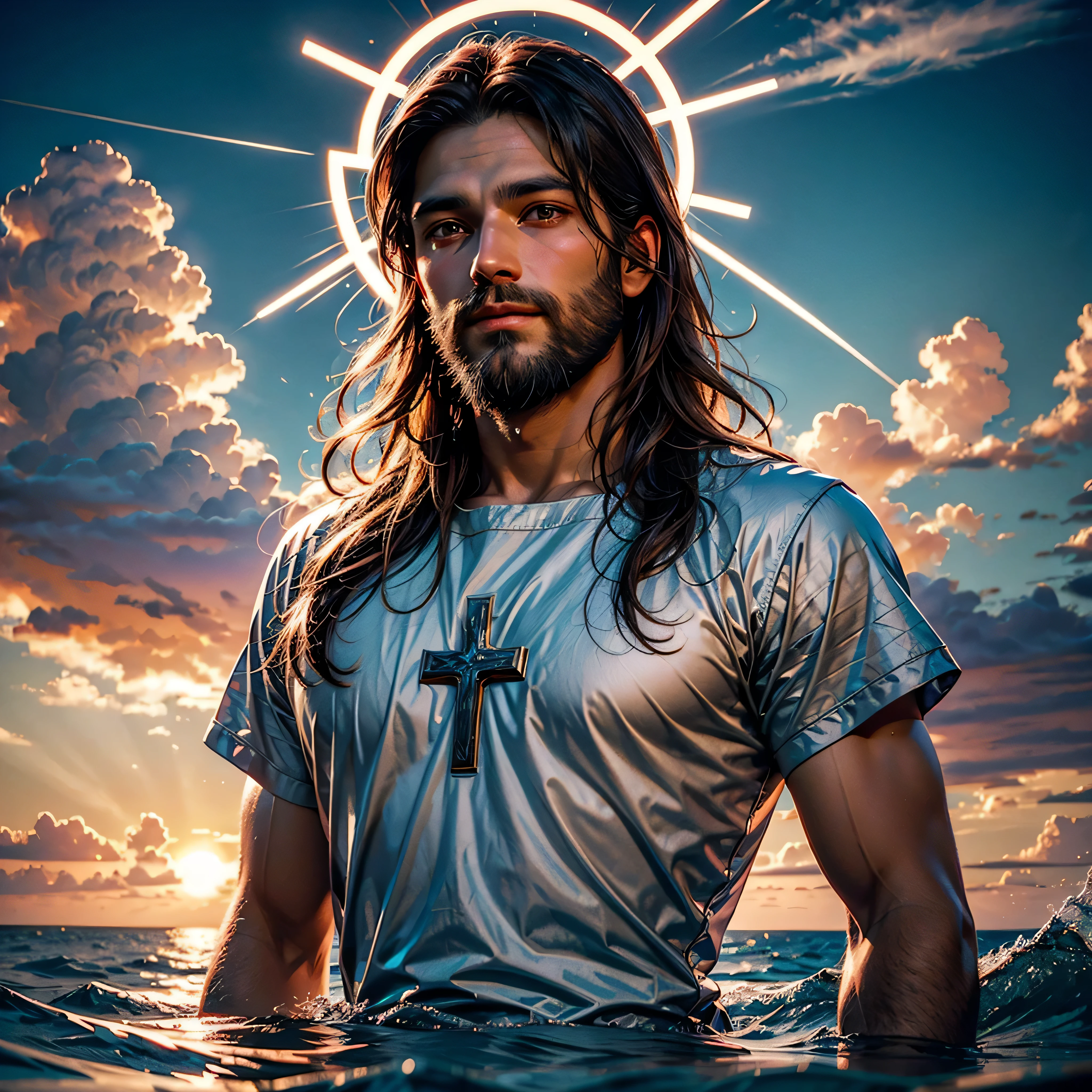 Sonnenuntergang Weite Sonnenaufgang Sonnenschein, Ein schöner Gott Jesus Christus ( Jesus) blessing to the sky 35 years old mit a long brown hair and long beard, heilende Frau, heaven blessings light mit a cross background) glückliches Gesicht, ultra pro-realistisch ,A beautiful ultra-thin realistisch portrait of Jesus, der Prophet, ein Mann, 3 Hebräisch, brünett, kurze braune Haare, wirklich perfekte Augen, langer brauner Bart, mit, Menschen helfen , trägt eine lange Leinentunika, die auf der Brust geschlossen ist, in der Frontansicht, Ganzkörper, biblische, ultra pro-realistisch,von Diego Velázquez,Peter Paul Rubens,Rembrandt,Alex Ross,8k, Konzeptkunst, ultra pro Photorealistisch, realistisch, Illustration, Ölgemälde, Surrealismus, Hyperrealistisch, Menschen helfen , Digital art, Stil, watercolorReal Jesus flying on sky mit a flying cloud in the background, Jesus geht über das Wasser, biblische illustration, epic biblische representation, ihn zur Flucht zwingen, aus dem Ozean kommend, ! in der Hand halten!, Aussteigen, Gott des Ozeans, schöne Darstellung, 3D-Modell, realistisch, a 3D realistisch of Jesus mit a halo in the sky, Jesus christ, Lächeln im Himmel, portrait of Jesus christ, Jesus face, 35 junger allmächtiger Gott, Porträt eines himmlischen Gottes, greg olsen, gigachad Jesus, Jesus of nazareth, Jesus, das Gesicht Gottes, Gott schaut mich an, er grüßt Sie herzlich, er ist glücklich, Avatarbild schafft eine faszinierende Atmosphäre.optimale Helligkeit_Farbe gesprenkelt_sunLight akribisch komplizierte ultra_hohe Details ultra_high-res hyper pro-Photo-realistisch ultra_hochwertige ultra_High-Definition-UHD XT3 DSLR HDR extrem verbessert Octane-gerendert OpenGL-Shader GLSL-Shader Romm RGB PBR Shading 3DCG FXAA Global Illumination CGI VFX SFX FKAA TXAA RTX SSAO Nachbearbeitung Postproduktion Cell-Shading Tone-Mapping Ultra_Schärfe Fokus präzise maximale Sättigung Reflex analog Lebendig DSLR Farbkodierung Lumineszenz volumetrisches Kino_Sonnenaufgang, Blitz, Kontrast, weißglühend, kristallin, Blüte, Zentangle, Blüte, vielfältig, mehrfarbig usw. --s 1000 --c 20 --q 20 --chaos 100