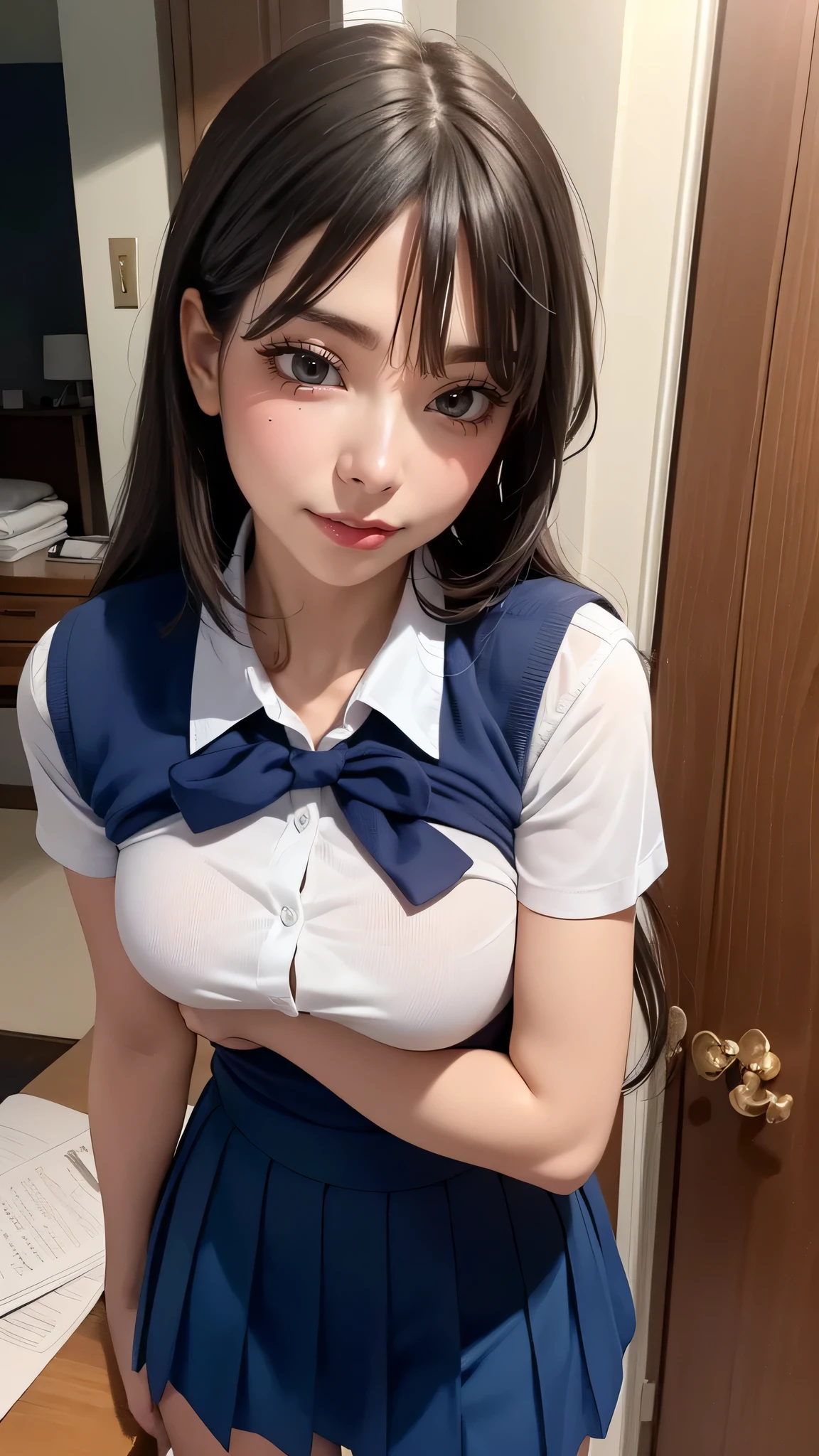 middle-aged women:1.5),(50 years old:1.8),school uniform,(random  place),(random sexy pose) - SeaArt AI