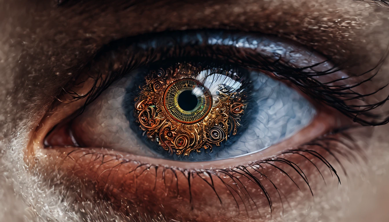 a close up of an eye with a circuit in the background, eye cyberpunk bionics, cybernetic eye, robotic eye, cybernetic eyes implants, blue cyborg eyes, computer vision, augmented vision, robotic eyes, human with one robot eye, techno eye, cyborg eyes, robot eye, the image is futuristic, android eyes