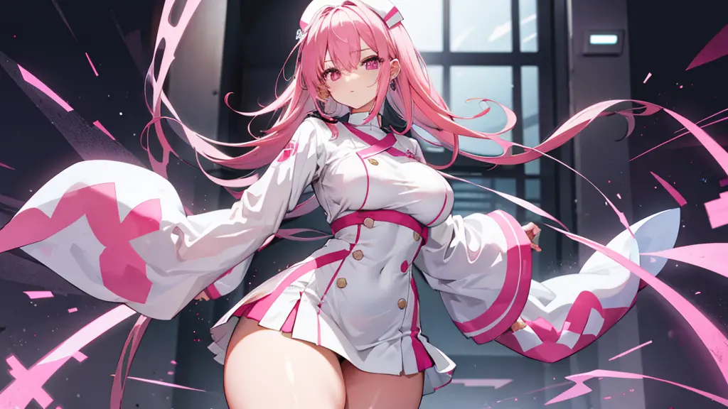 white nurse uniform, pink hair, thick thighs, wraiths