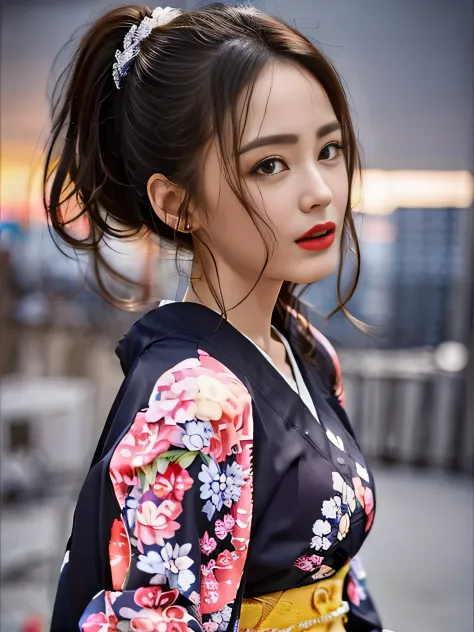 1 female、(super beautiful)、(Beautiful and sad face:1.5)、(detailed face:1.4)、Early 30s、(black kimono:1.3)、(Wearing heavy makeup)、...