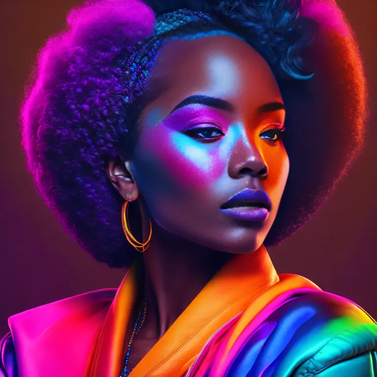 uma mulher com um cabelo moocano afro  e brincos, alta textura colorida, glamour da cor do retrato, retrato colorido detalhado, ...