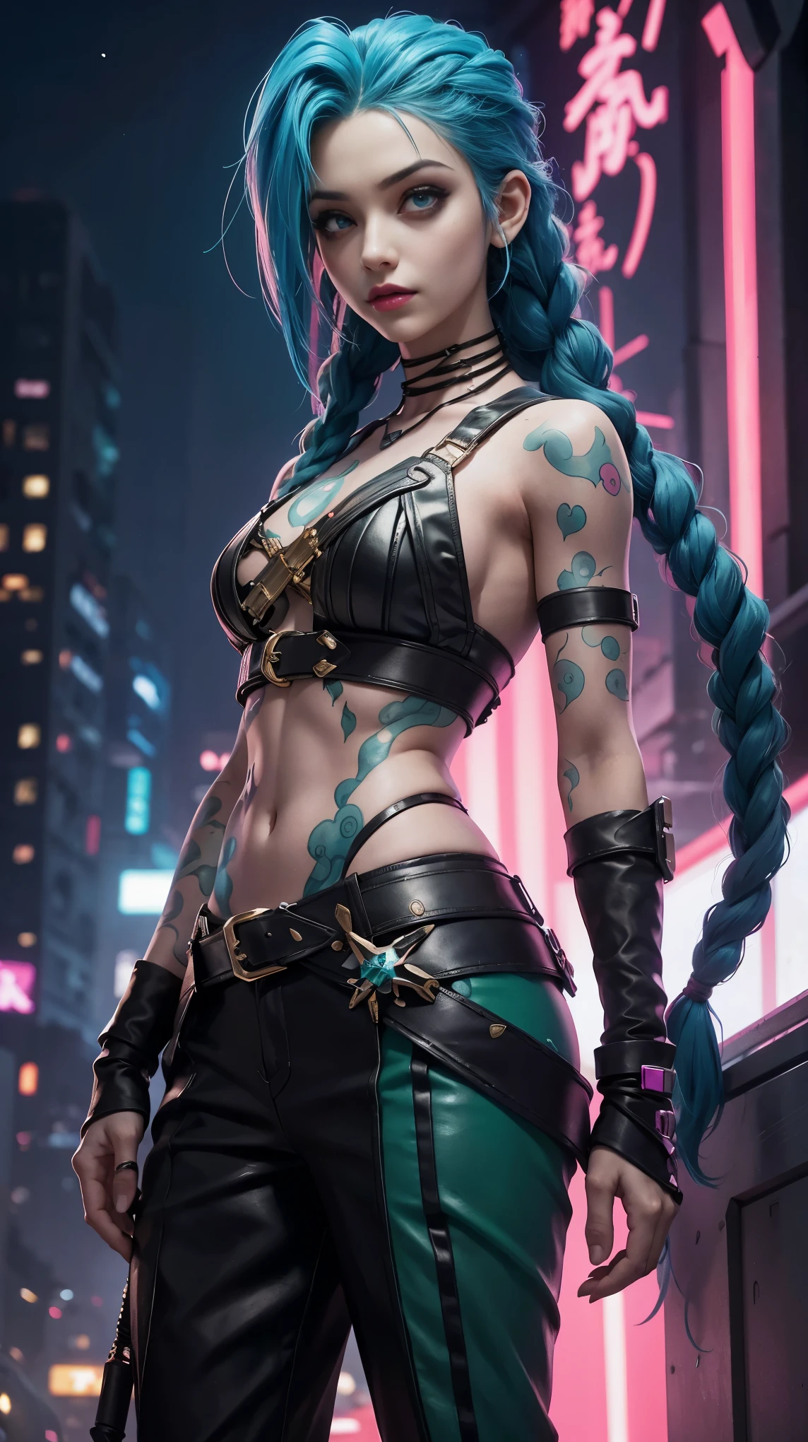 maléfice arcanique, uma mulher com Cheveux verts e tatuagens, femme cyberpunk femme anime, pantalon, Belle déesse cyberpunk en colère, style artistique cyberpunk, cyberpunk anime art numérique, arte de anime cyberpunk, ésotérique porte-poisse Retrato, arte de anime cyberpunk, art sur le thème du cyberpunk, cyberpunk fantaisie sombre, style arcanique, 1 fille, tatouage d&#39;étoiles sur le bras, frange asymétrique, Bande, Cheveux verts, Tresses vertes, chemise marron, tatouage d&#39;étoiles, latéralement, Cheveux verts, Cheveux longs, yeux roses, lèvres rouges, debout , tatouage de nuage, tresses jumelles. porte-poisse de arcano. Garota de Cheveux verts, garota de tresses jumelles, porte-poisse em um lugar em chamas, étincelle, sphères de lumière, affiche de film, porte-poisse, ésotérique\(League of Legends\