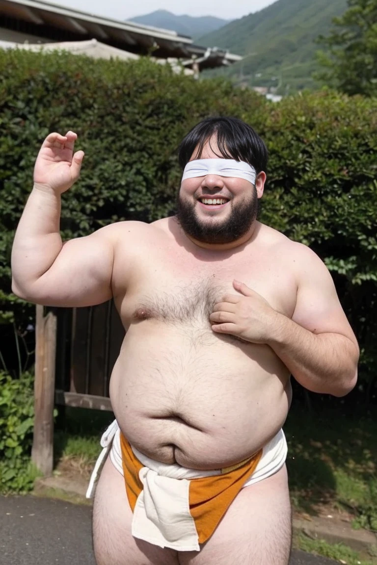 Fat man. he is naked and wears a tie、Wearing a loincloth... he has a  smiling fac - SeaArt AI